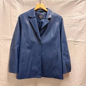 Dennis Basso Washable Faux Leather Blazer Jacket Blue Size XXS
